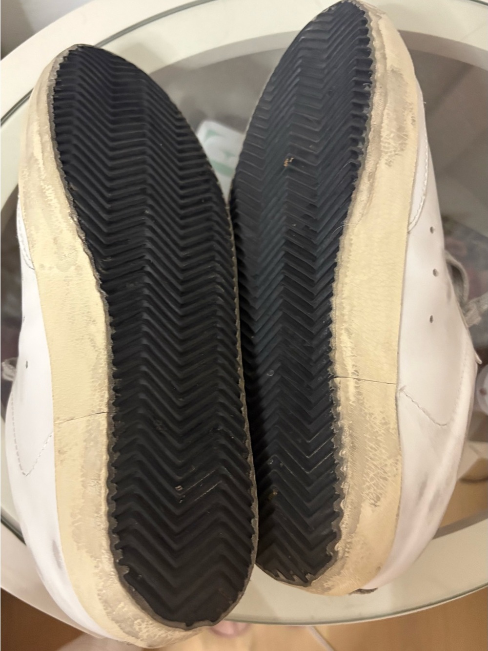 Authentic Golden Goose White and Gray Super-Star Sneakers Slides with Glitter - Picture 3 of 3